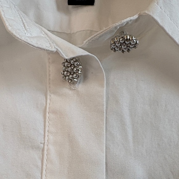 J. Crew Organic Cotton “Garçon” White Button-Up Blouse with Crystal buttons - Picture 3 of 6